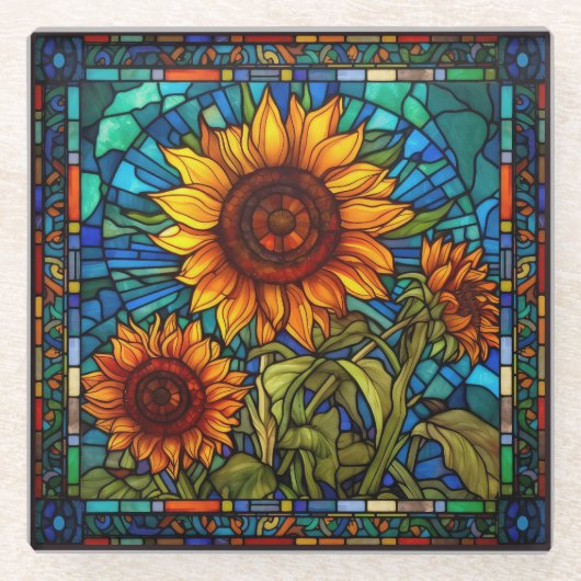 Art Nouveau Glass Sunflower Glasuntersetzer (Vorderseite)