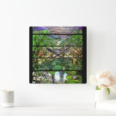 Art Nouveau Glass Tiffany Natur Quadratische Wanduhr (Zuhause)