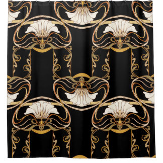 Art Nouveau: Gold Black Duschvorhang