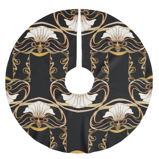 Art Nouveau: Gold Black Polyester Weihnachtsbaumdecke (Vorderseite)
