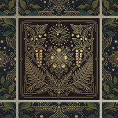 Art Nouveau Gold Botanical Celestial Illustration  Fliese