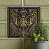 Art Nouveau Gold Botanical Celestial Illustration  Fliese