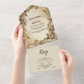Art Nouveau Gold Botanische Hochzeit All In One Einladung (Abreißen)
