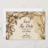 Art Nouveau Gold Botanische Hochzeit Save The Date (Vorderseite)
