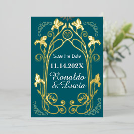 Art Nouveau Gold Green Botanic Save the Date Folieneinladung