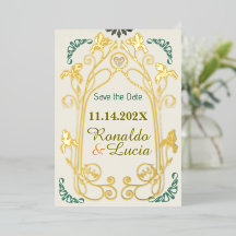 Art Nouveau Gold Green Botanic Save the Date