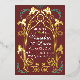 Art Nouveau Gold Grüne botanische Einladung