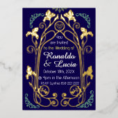 Art Nouveau Gold Grüne botanische Einladung (Vorderseite)