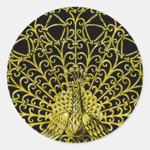 Art Nouveau Gold Peacock Runder Aufkleber