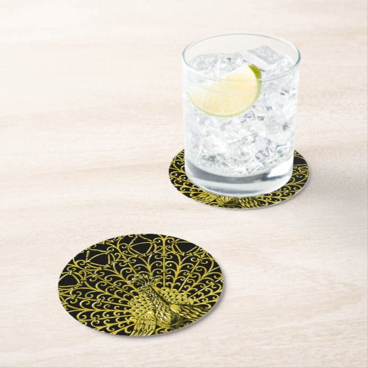 Art Nouveau Gold Peacock Runder Pappuntersetzer (Vor Ort)