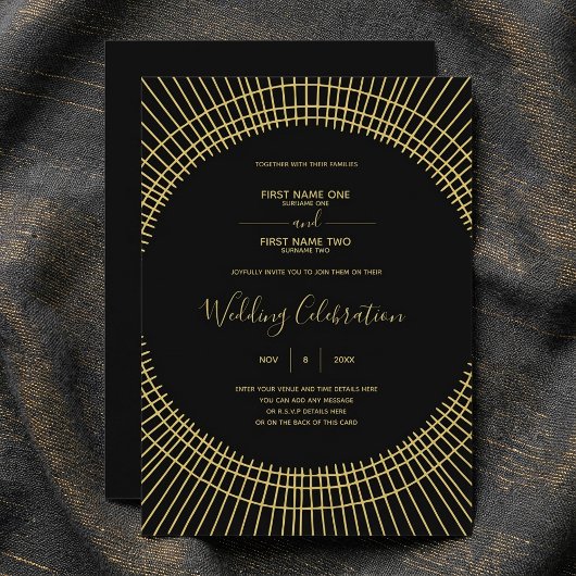 Art Nouveau Gold und schwarze Hochzeit Einladung