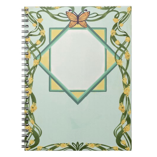 Art Nouveau Golden Mimosa Spiral Notebook Notizblock (Vorderseite)
