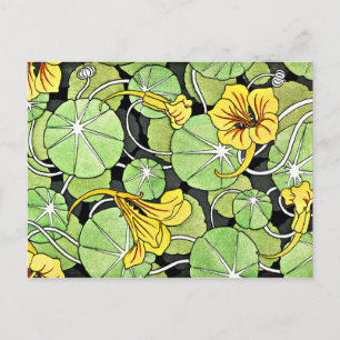 Art Nouveau Goldgelbe Kapuzinerkresse-Muster Postkarte