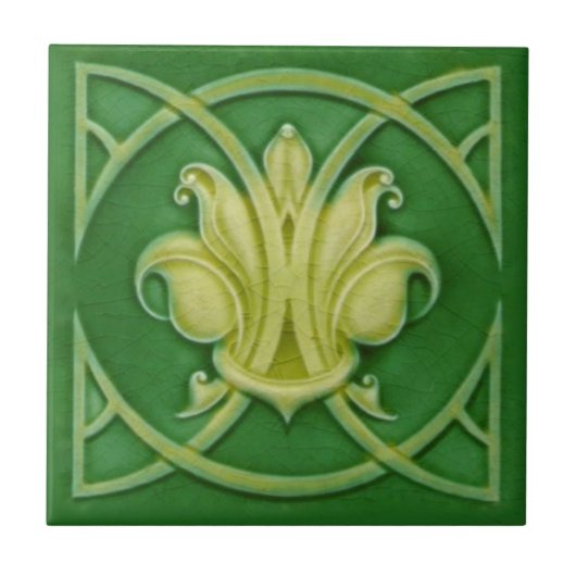 Art Nouveau Gothic Green Lilie Repro Tile Fliese (Vorderseite)
