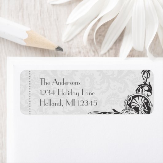 Art Nouveau Gray Damask Rücksendeadressen-Aufklebe (Insitu)