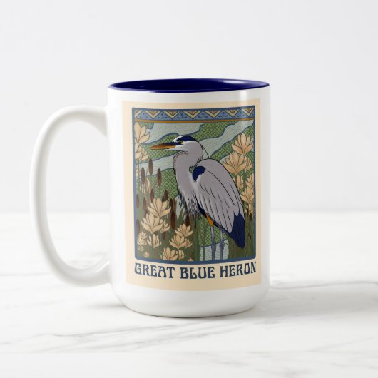 Art Nouveau Great Blue Heron Tasse (Links)