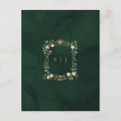 Art Nouveau Green and Gold Wedding QR Details Begleitkarte (Rückseite)
