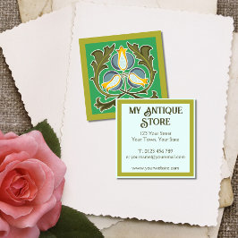 Art Nouveau Green Blue Square Business Card Quadratische Visitenkarte