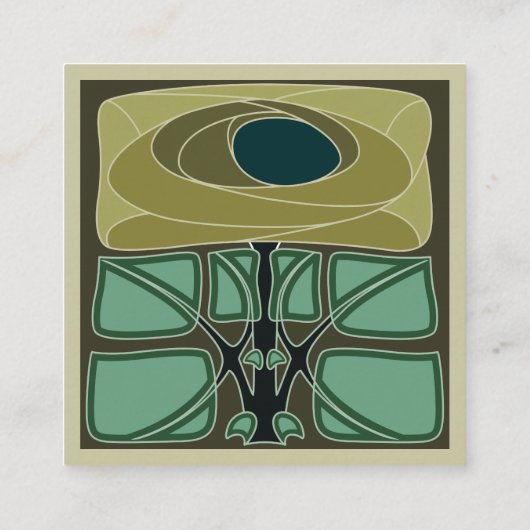 Art Nouveau Green Cream Quadratische Visitenkarte (Rückseite)