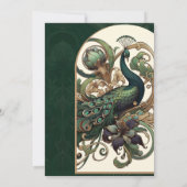 Art Nouveau Green Emerald Vintag Peacock Wedding Einladung (Rückseite)