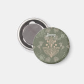Art Nouveau Green Floral Personalisiert Magnet (Vorderseite/Rückseite)