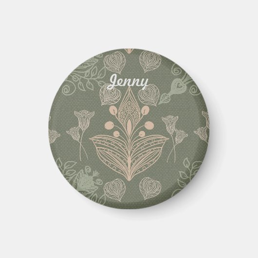 Art Nouveau Green Floral Personalisiert Magnet (Vorne)