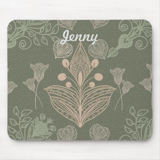 Art Nouveau Green Floral Personalisiert Mousepad (Vorne)