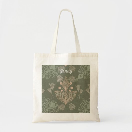 Art Nouveau Green Floral Personalisiert Tragetasche (Vorne)