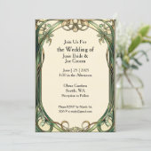 Art Nouveau green gold Einladung (Stehend Vorderseite)