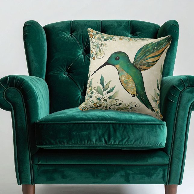 Art Nouveau Green Hummingbird Kissen (Von Creator hochgeladen)