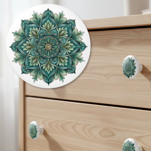 Art Nouveau Green Medallion Keramikknauf