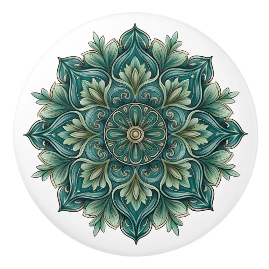 Art Nouveau Green Medallion Keramikknauf (Vorderseite)
