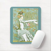 Art Nouveau Greyhound and Lady mit Blume Mousepad (Mit Mouse)