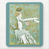 Art Nouveau Greyhound and Lady mit Blume Mousepad (Vorne)
