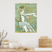 Art Nouveau Greyhound and Lady mit Blume Poster (Küche)