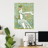 Art Nouveau Greyhound and Lady mit Blume Poster (Heimbüro)