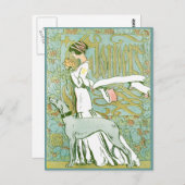 Art Nouveau Greyhound and Lady mit Blume Postkarte (Vorne/Hinten)