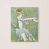 Art Nouveau Greyhound and Lady mit Blume Puzzle (Vertikal)