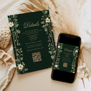 Art Nouveau Grün und Gold Hochzeits-QR-Details Begleitkarte
