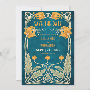 Art Nouveau Grüne Hochzeit Termin Karte