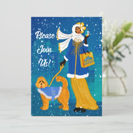 Art Nouveau Hanukkah Einladung Flat Holiday Card (Stehend Vorderseite)