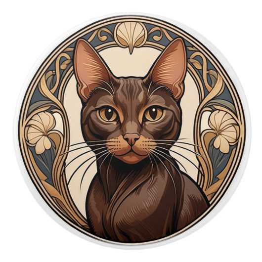 Art Nouveau Havana Brown Cat Keramikknauf (Vorderseite)