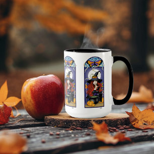 Art Nouveau Herbst Hexen Kürbisse Lila Mond Tasse