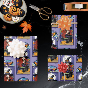 Art Nouveau Herbsthexe Kürbisse Lila Mond Geschenkpapier Set