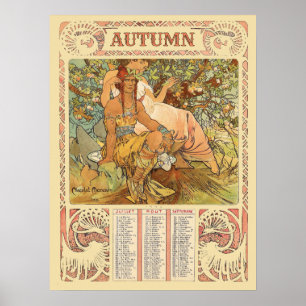 Art Nouveau Herbstkalender der viktorianischen Ära Poster