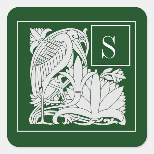 Art Nouveau Heron Monogram Sticker (Vorderseite)