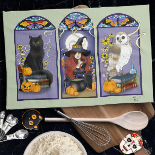 Art Nouveau Hexenkatze Halloween Geschirrtuch