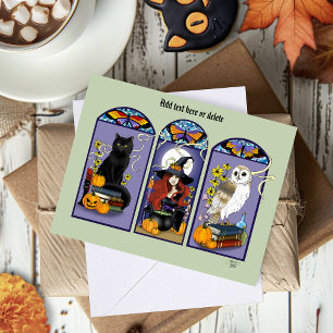 Art Nouveau Hexenkatze Halloween Karte