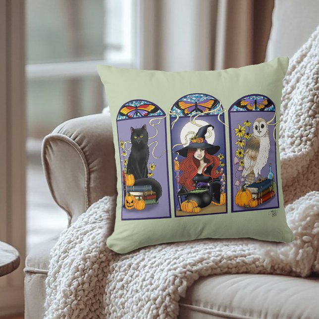 Art Nouveau Hexenkatze Halloween Kissen (Von Creator hochgeladen)