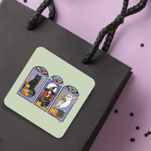 Art Nouveau Hexenkatze Halloween Quadratischer Aufkleber